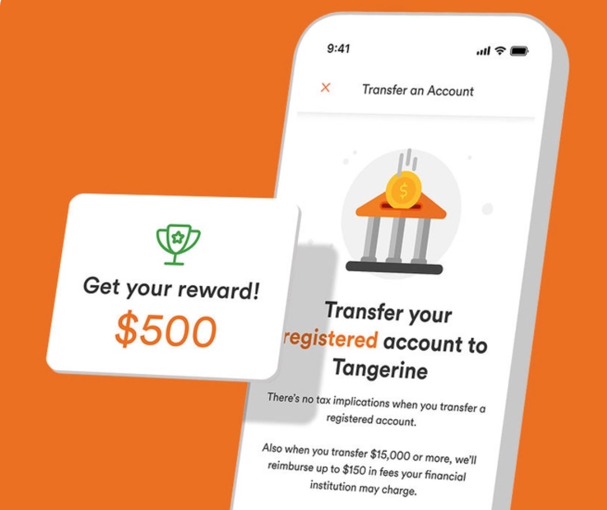 Tangerine No-Fee a cellphone with a sign and a money sign