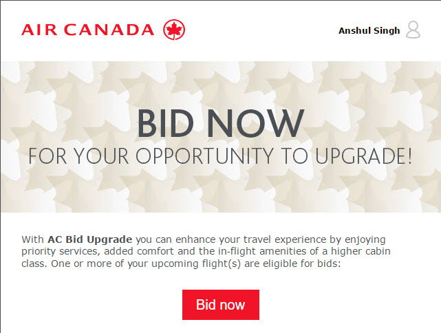 Air Canada bid upgrade