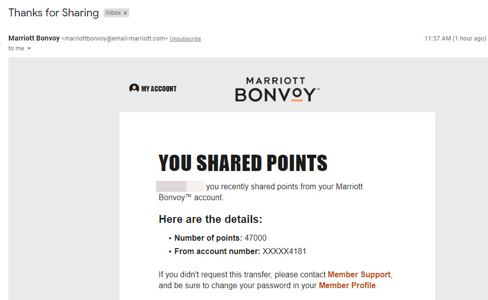 Bonvoy shared points email