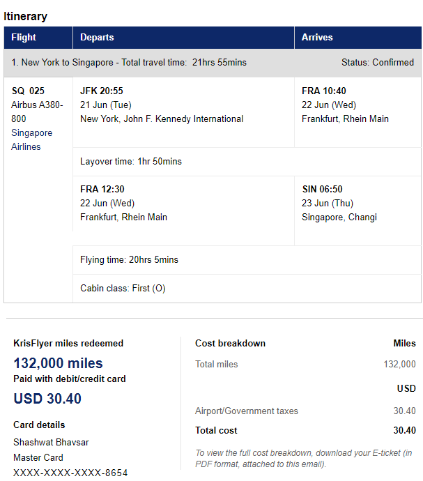 Singapore Airlines KrisFlyer Suites Booking
