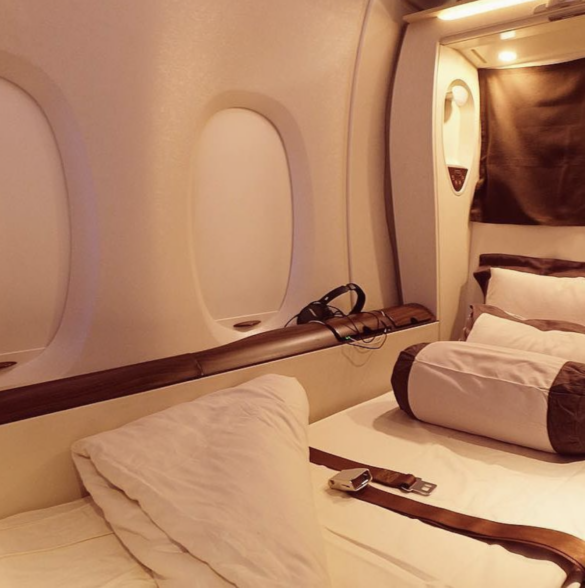 a bed in a plane