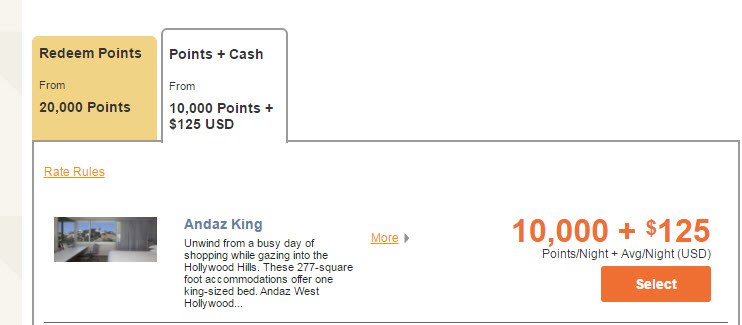 Points + Cash Rate for Standard Andaz King room