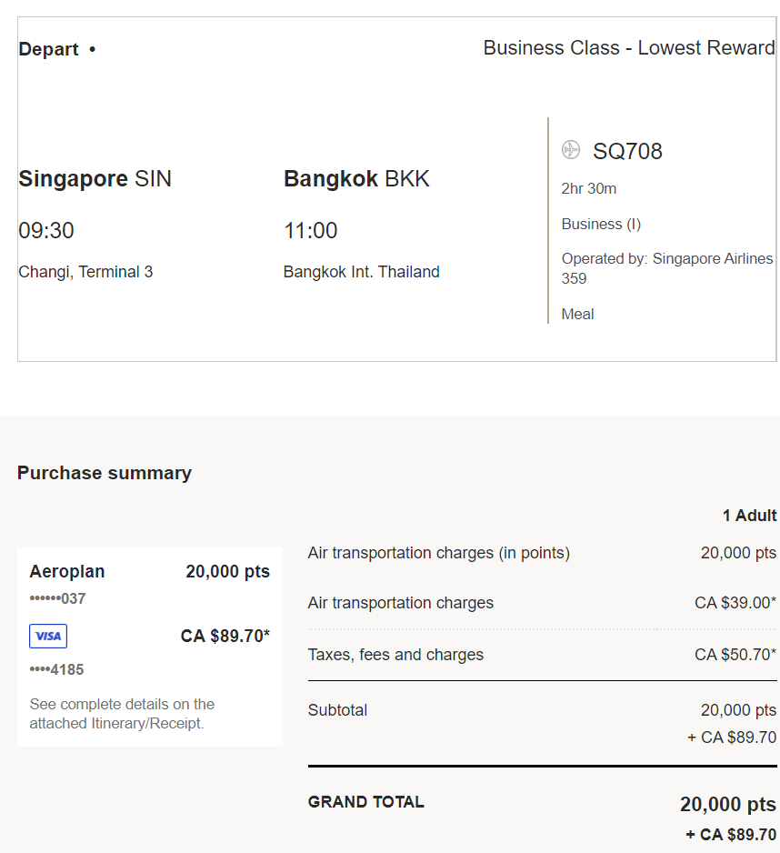 Aeroplan Singapore Airlines Booking