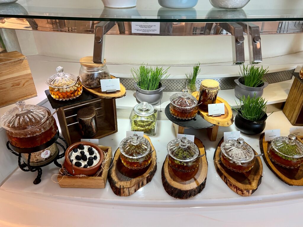 a display of different kinds of food