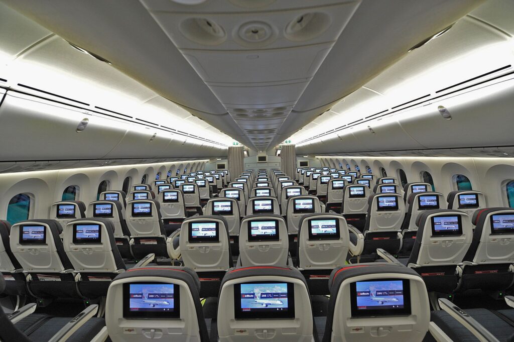 an airplane with rows of seats