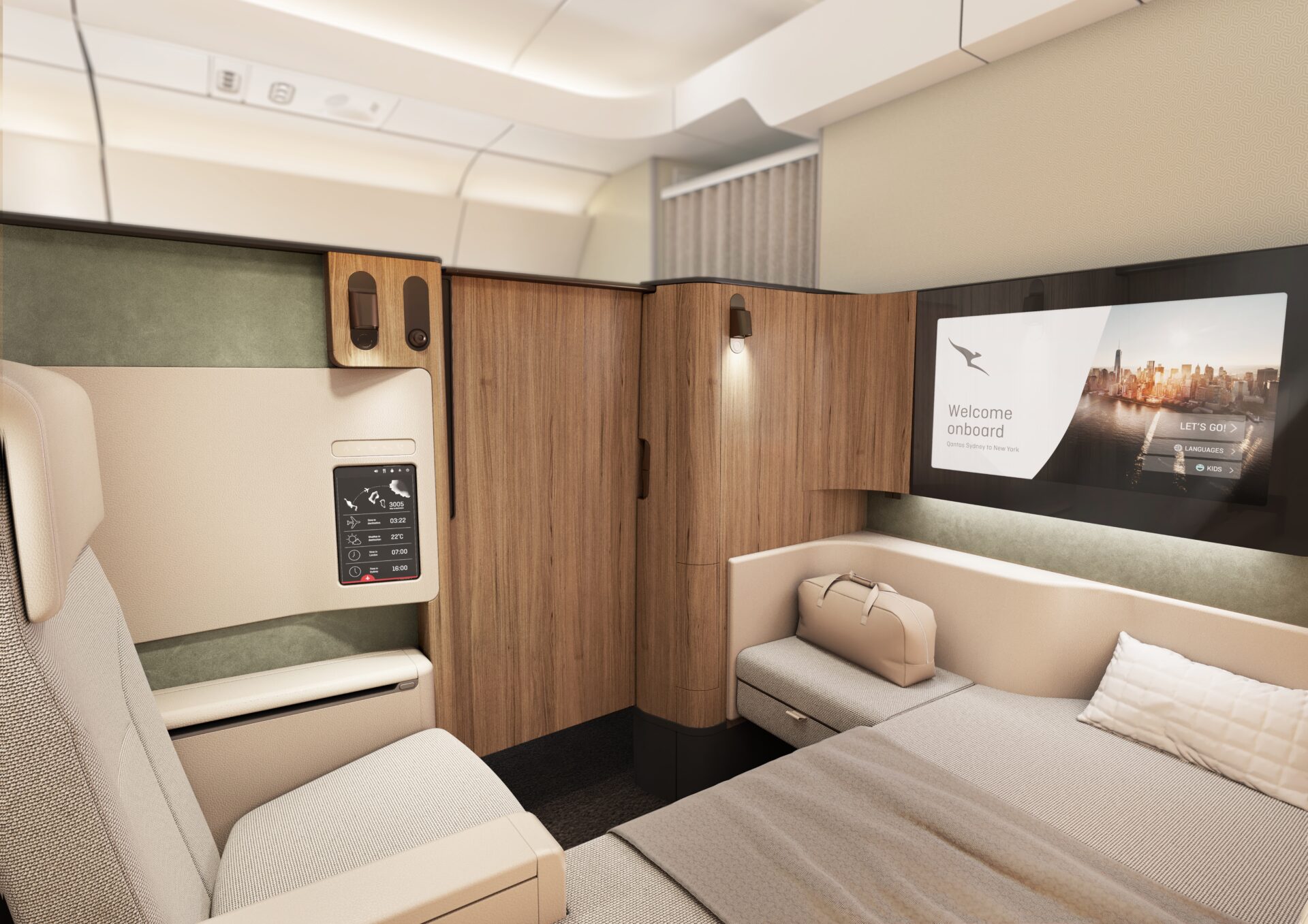 First Class Bling First look at Qantas new First class and Business class cabins, on A350 ...