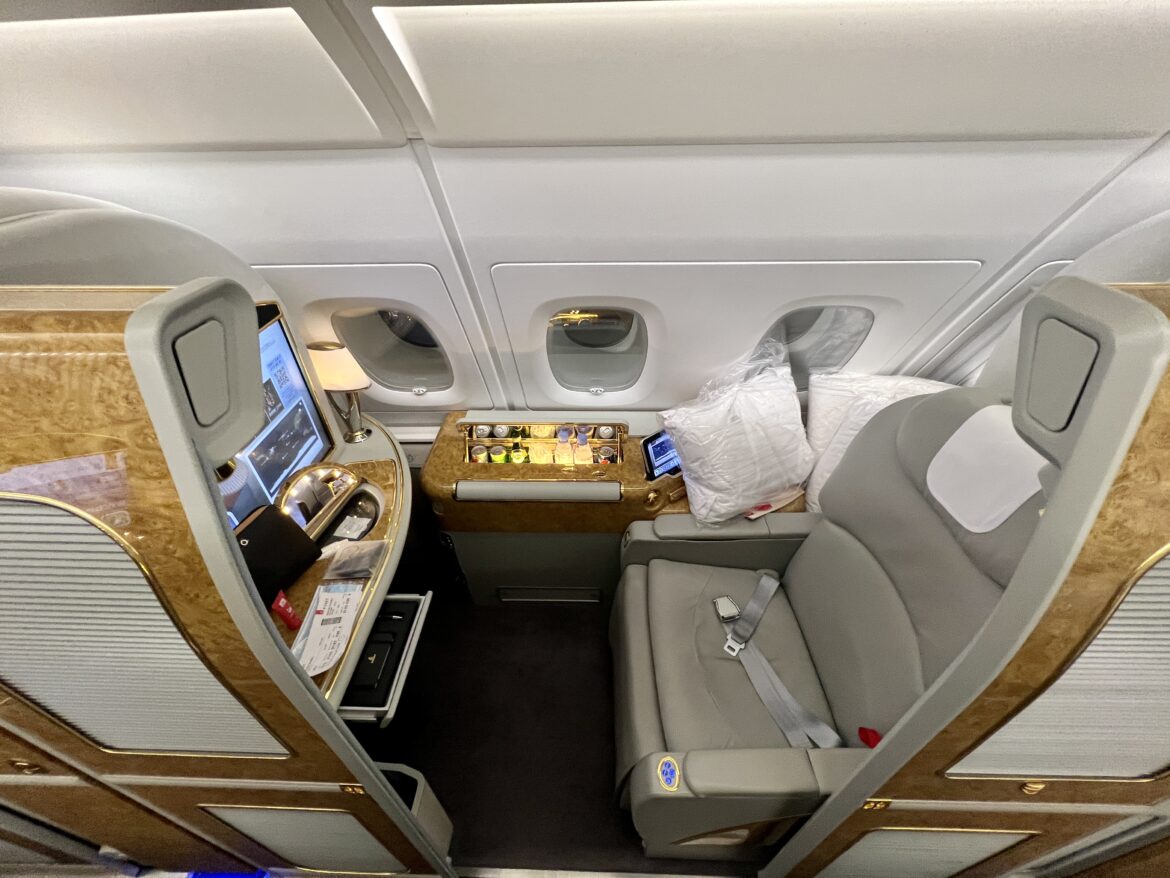 an airplane with a table and chairs