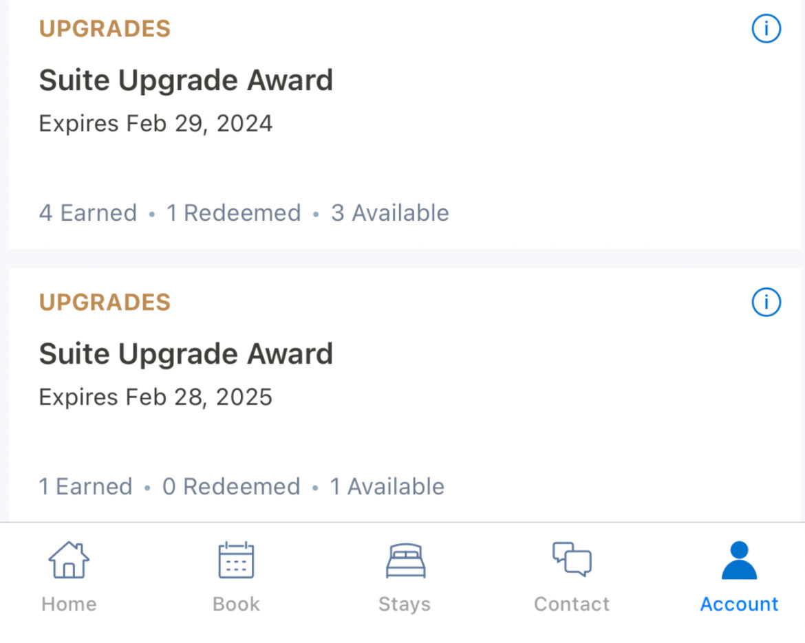These properties are ineligible for Hyatt Suite Upgrade Award Points