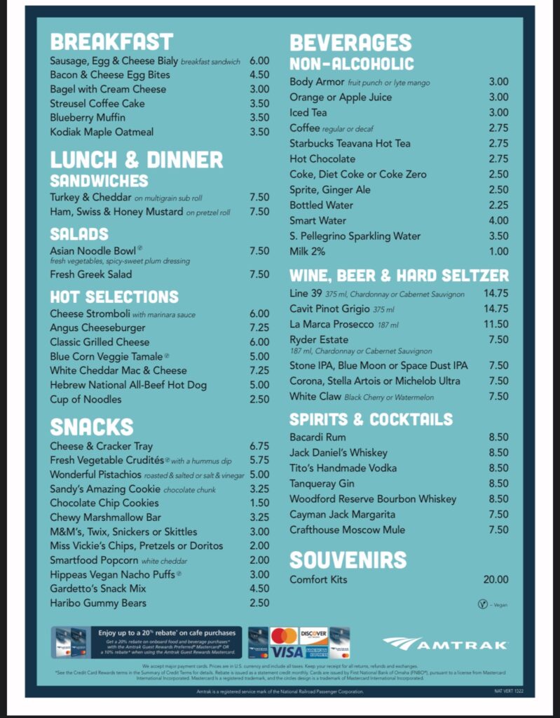 a menu with white text and blue background