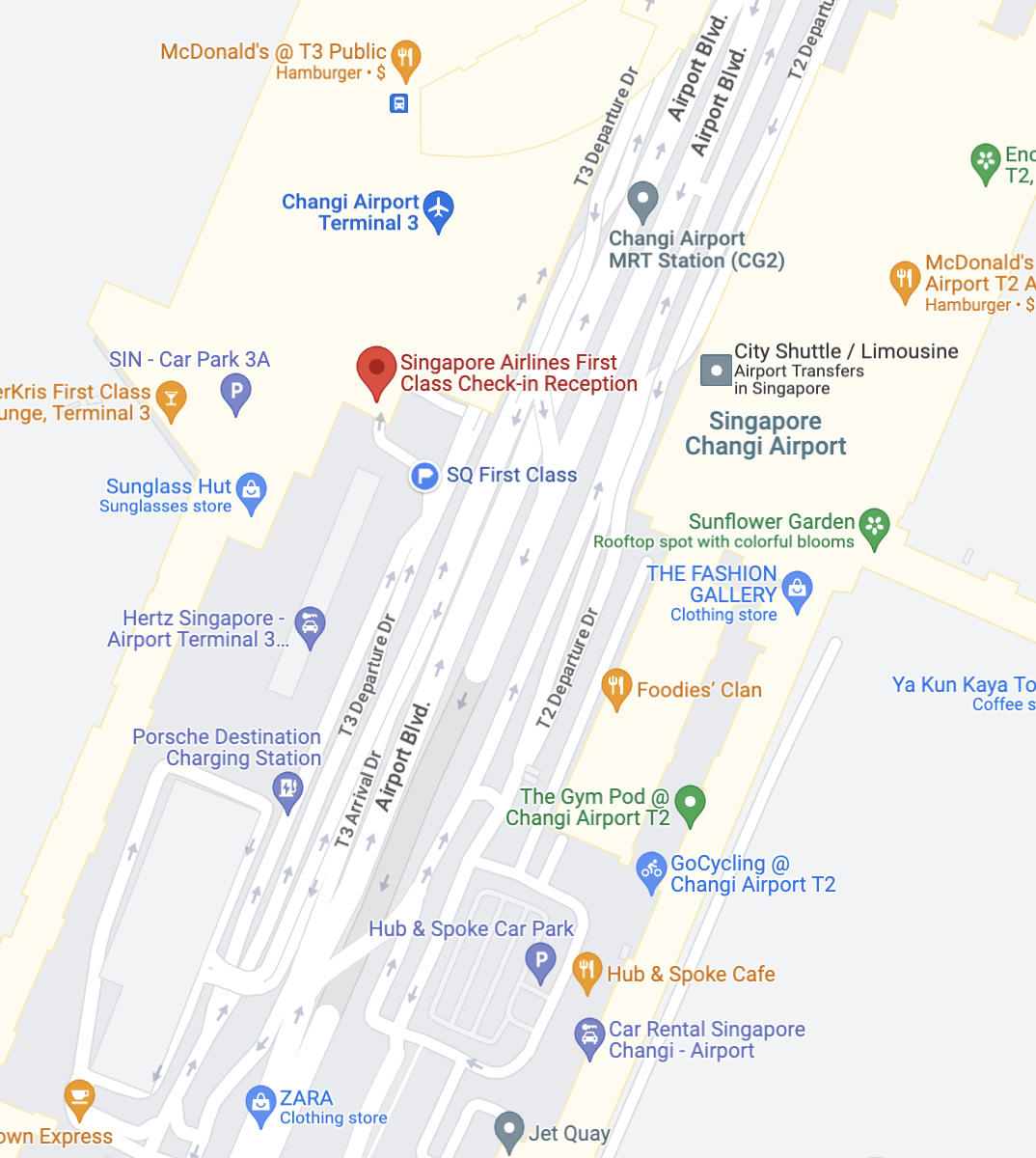 a map of airport with many locations