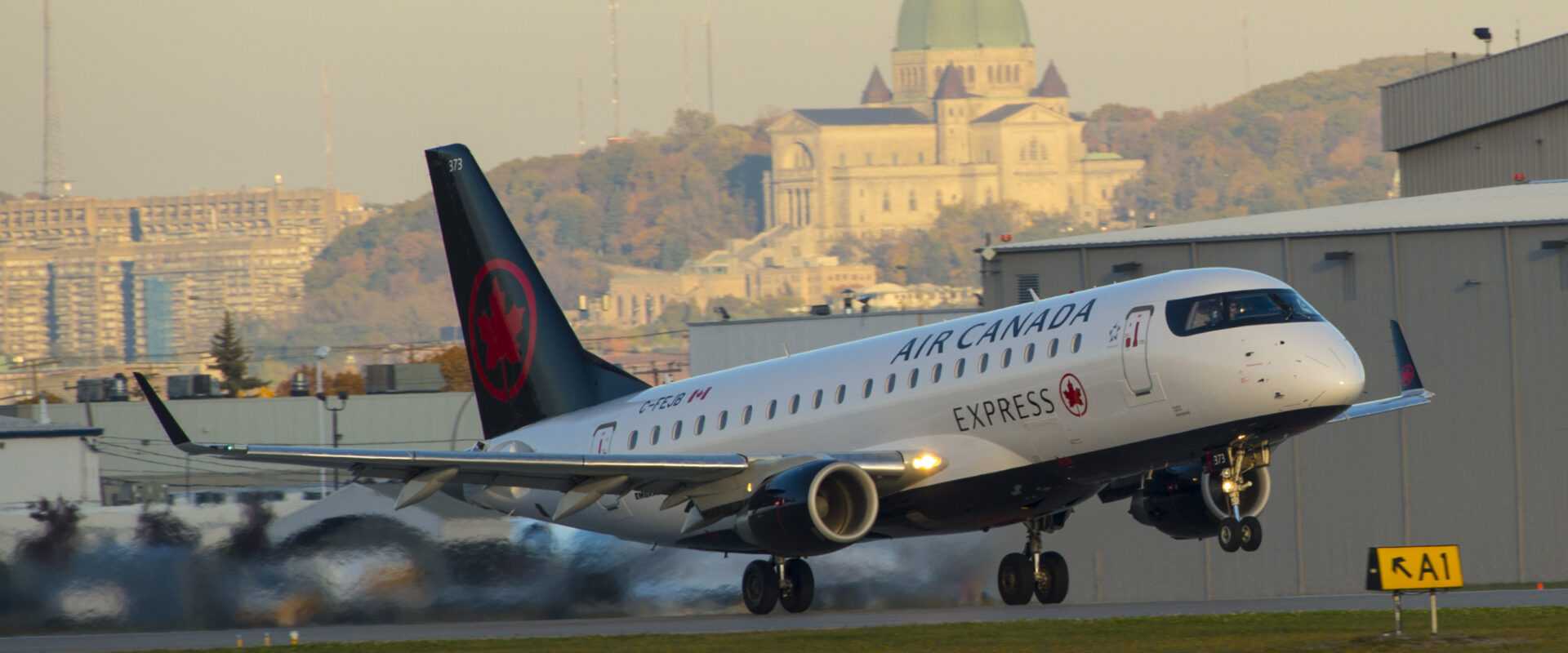 an airplane taking off from a runway