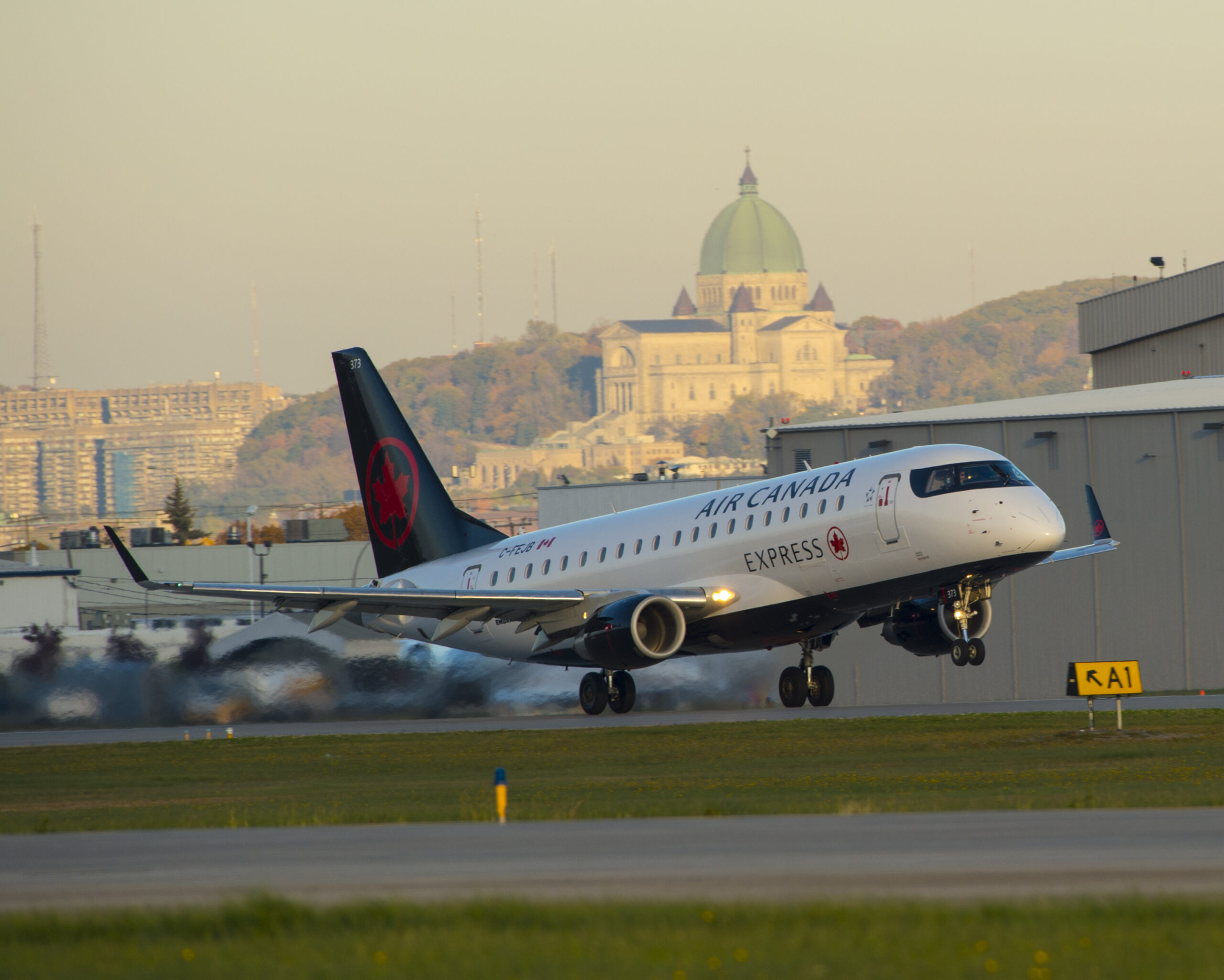 an airplane taking off from a runway