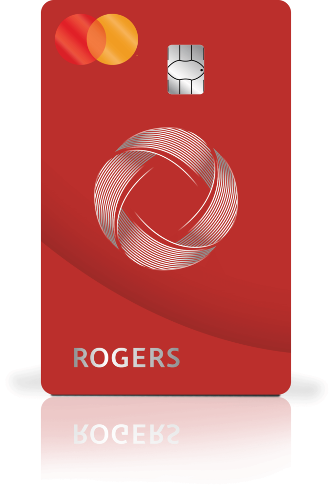 a red credit card with a logo