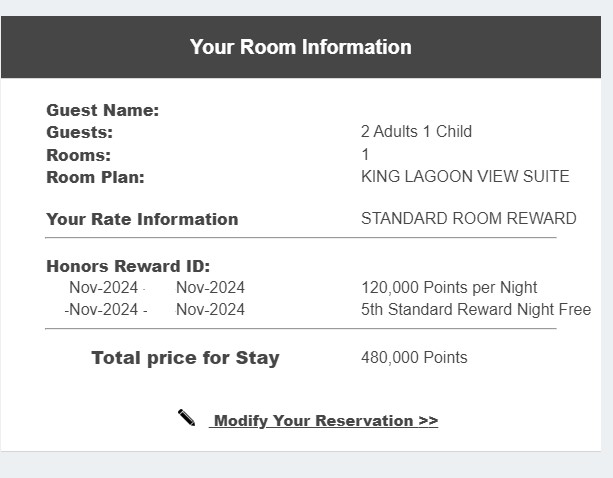 a close-up of a hotel reservation