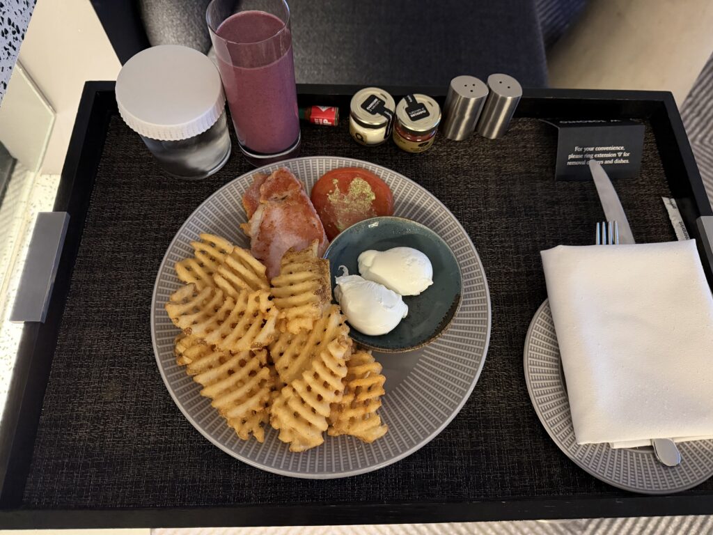 a plate of food on a tray