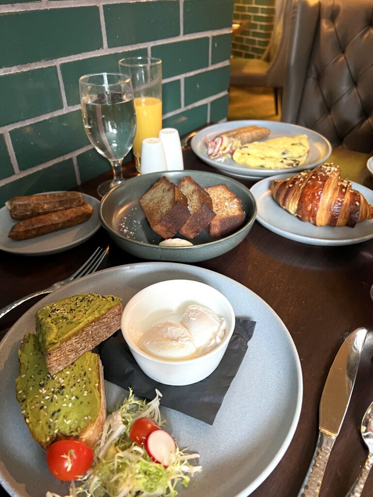 a table with plates of food