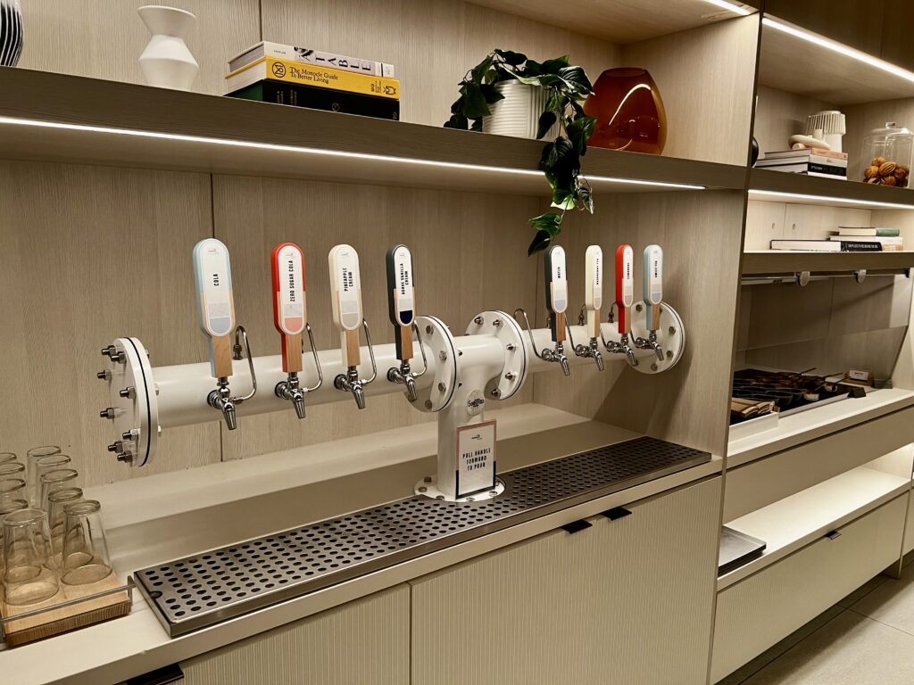 a row of taps on a counter