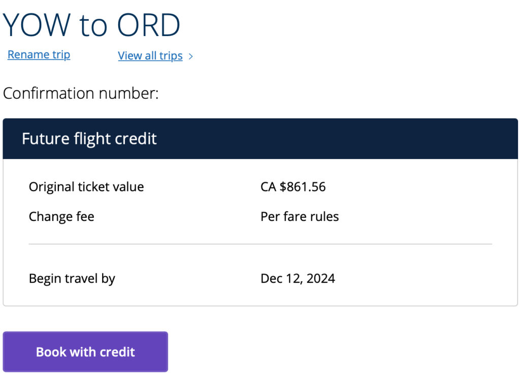 a screenshot of a flight credit