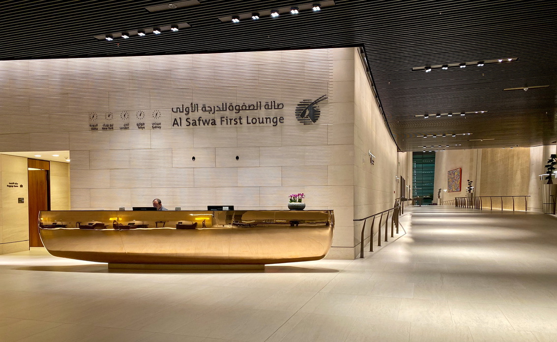 a lobby with a reception desk
