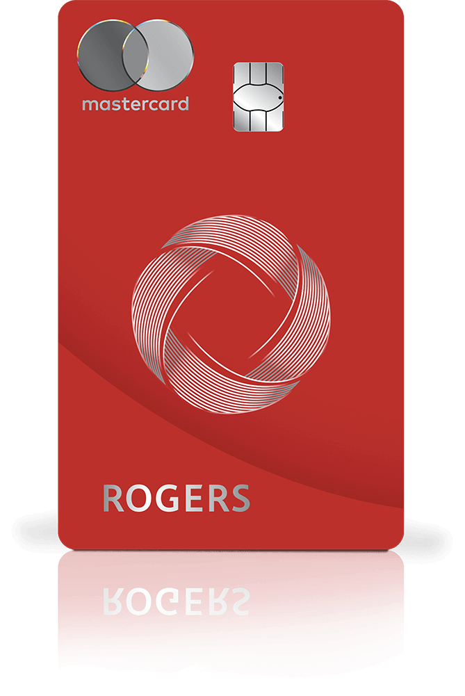 a red credit card with a logo
