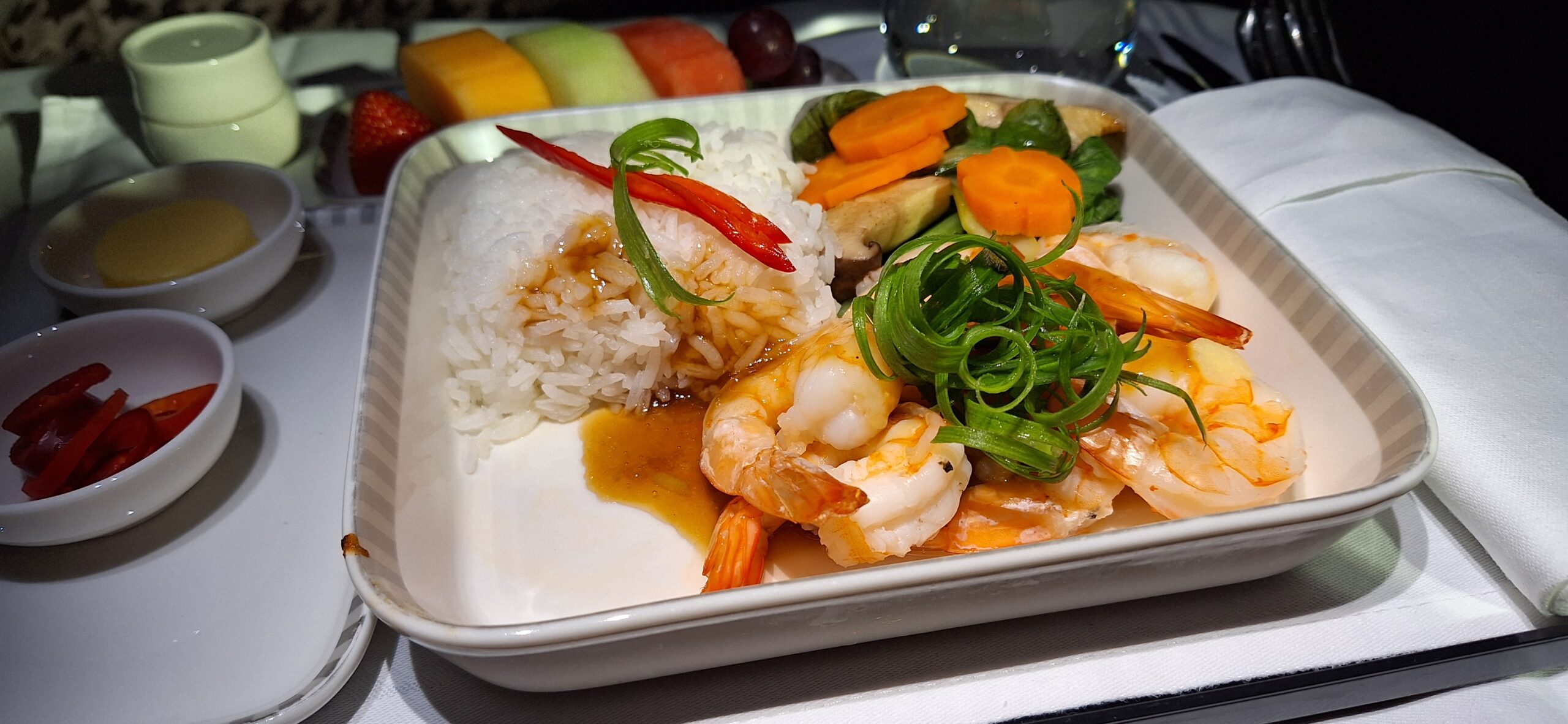 a plate of food on a tray