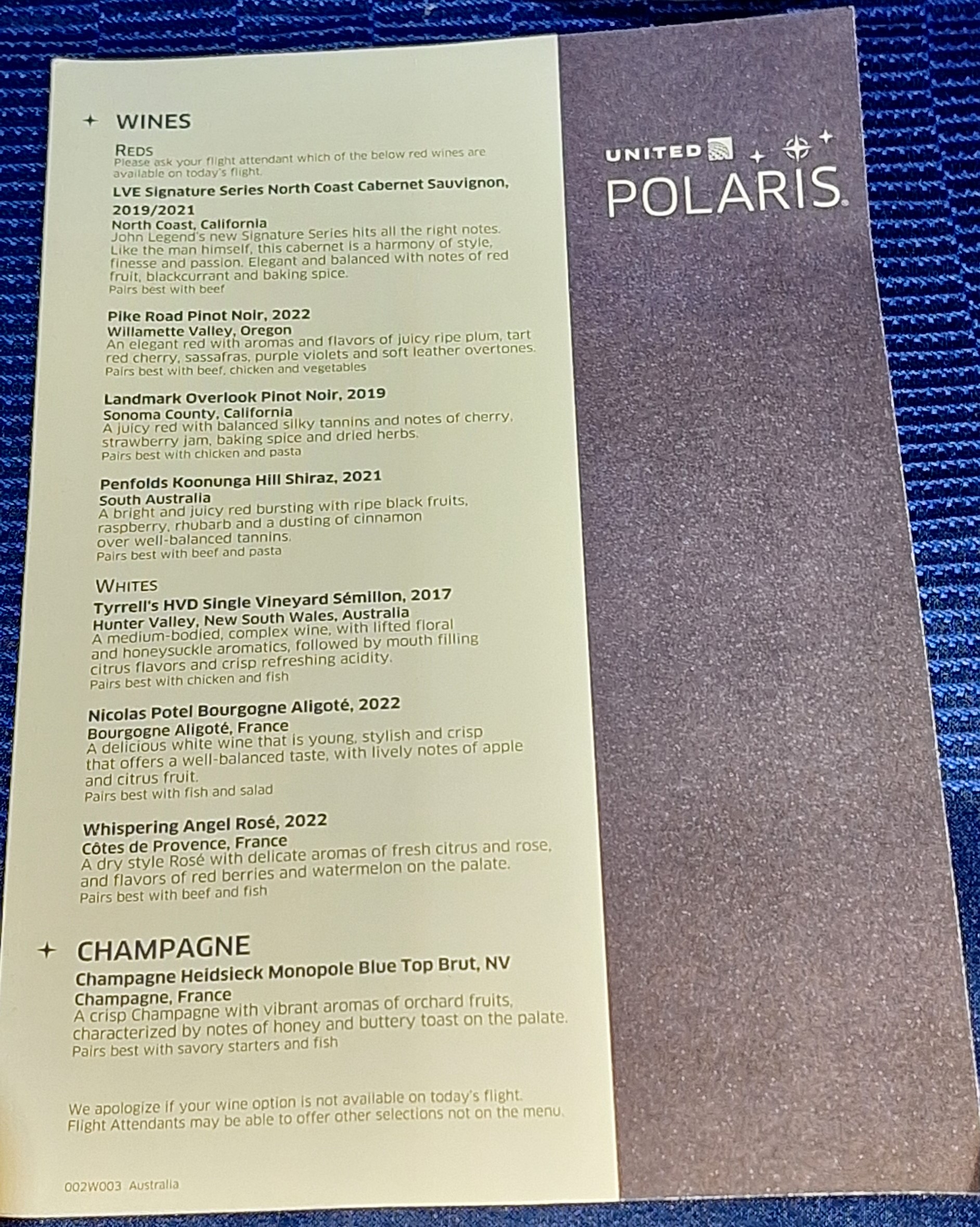 a menu of wine bottles