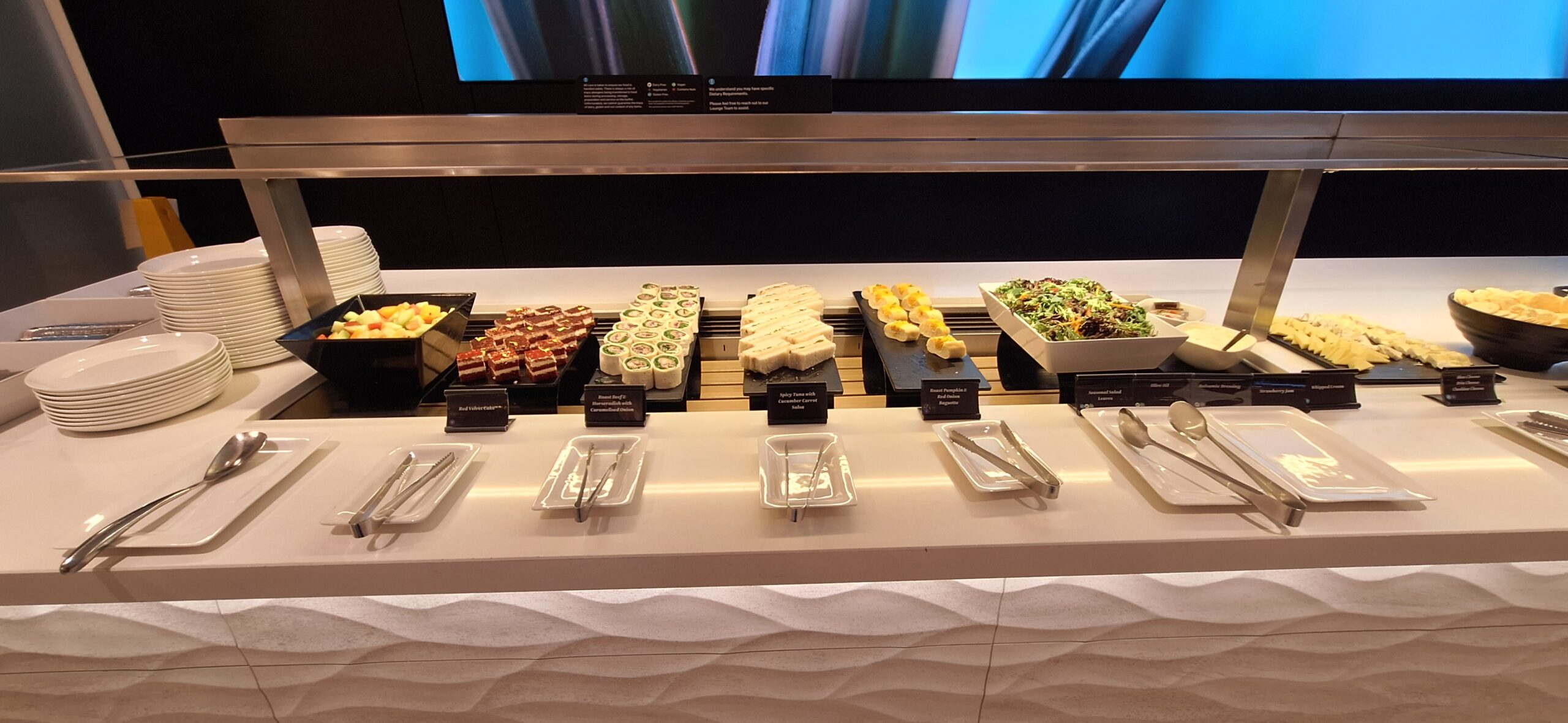 a buffet table with food on it