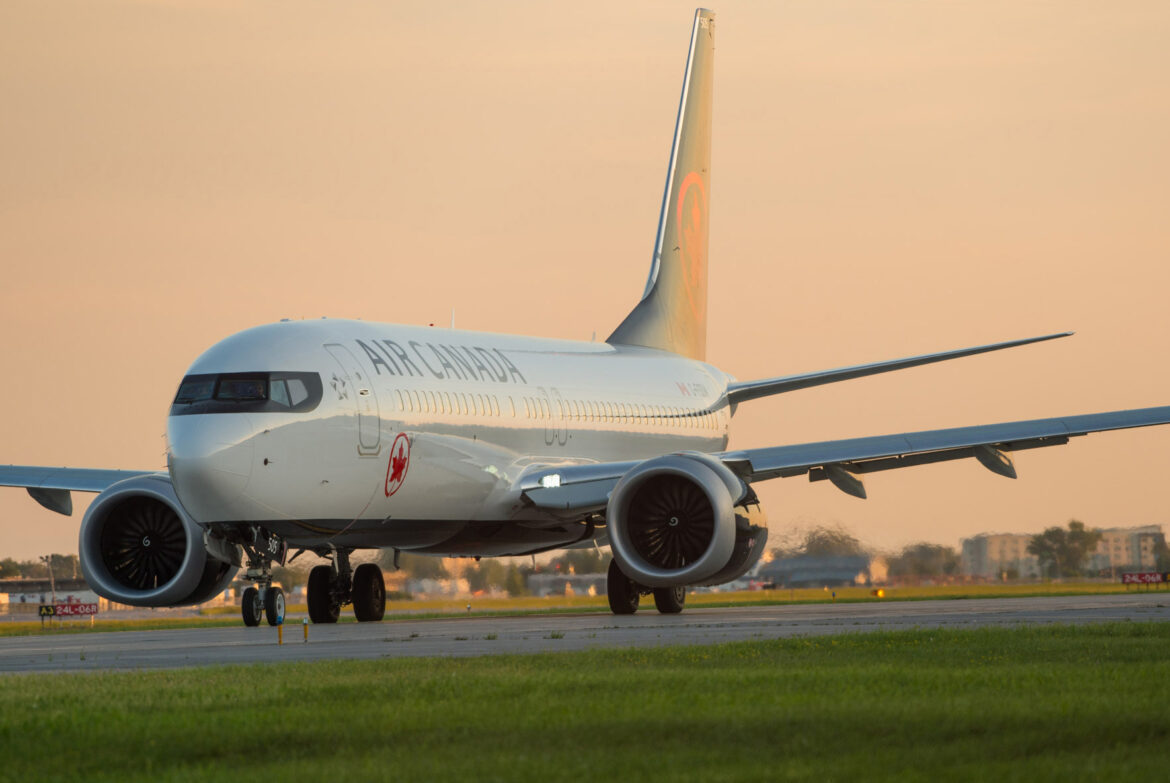 Air Canada 737-Max-8 a plane on the runway