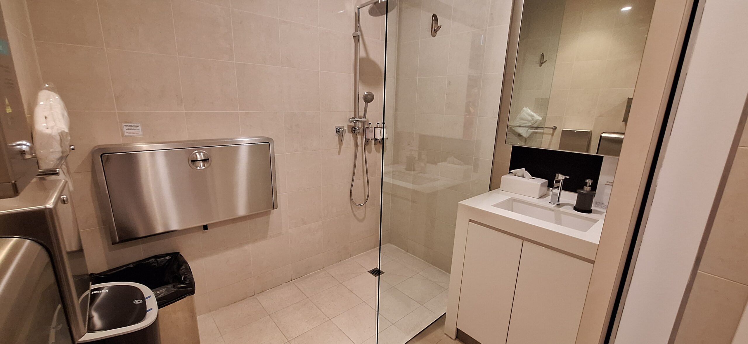 a shower with a glass door