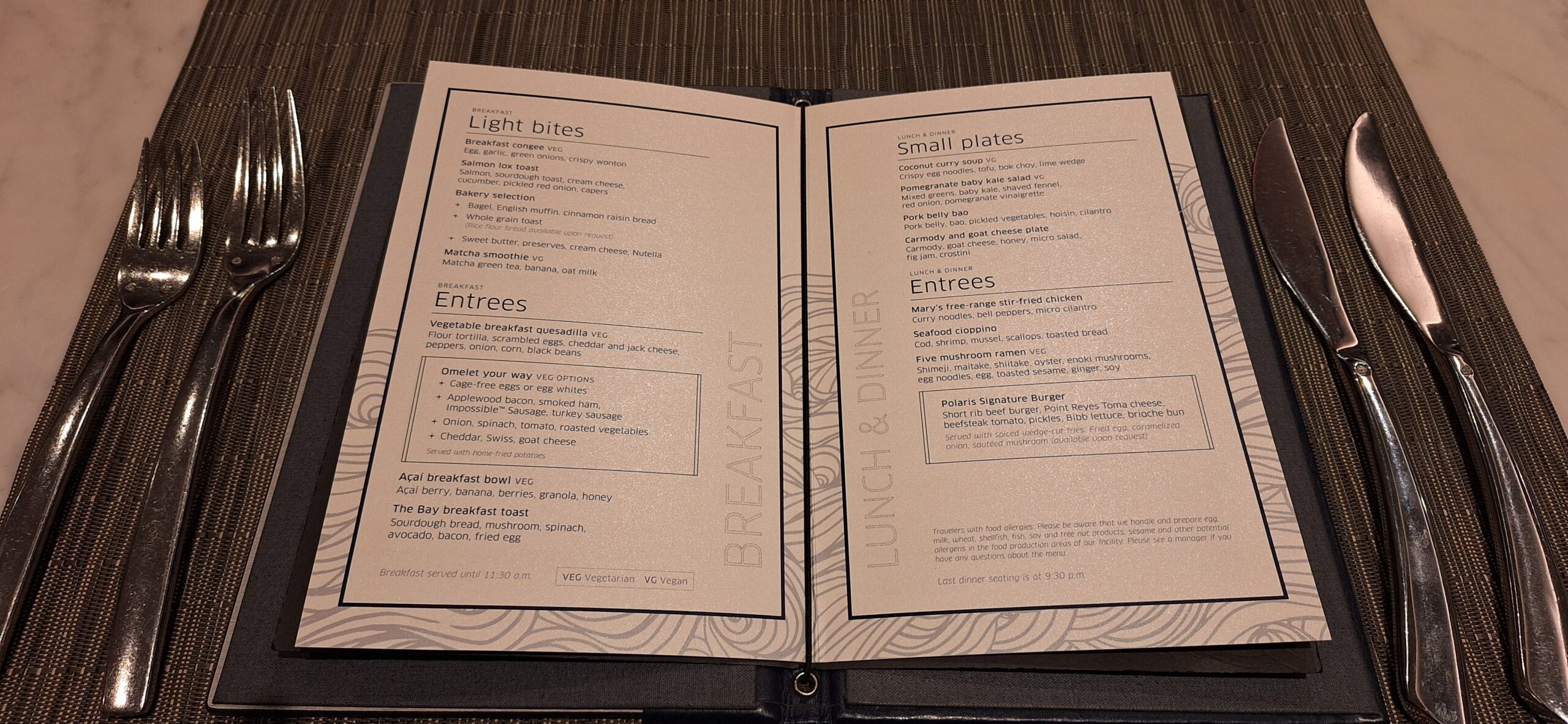 a menu open in a leather folder