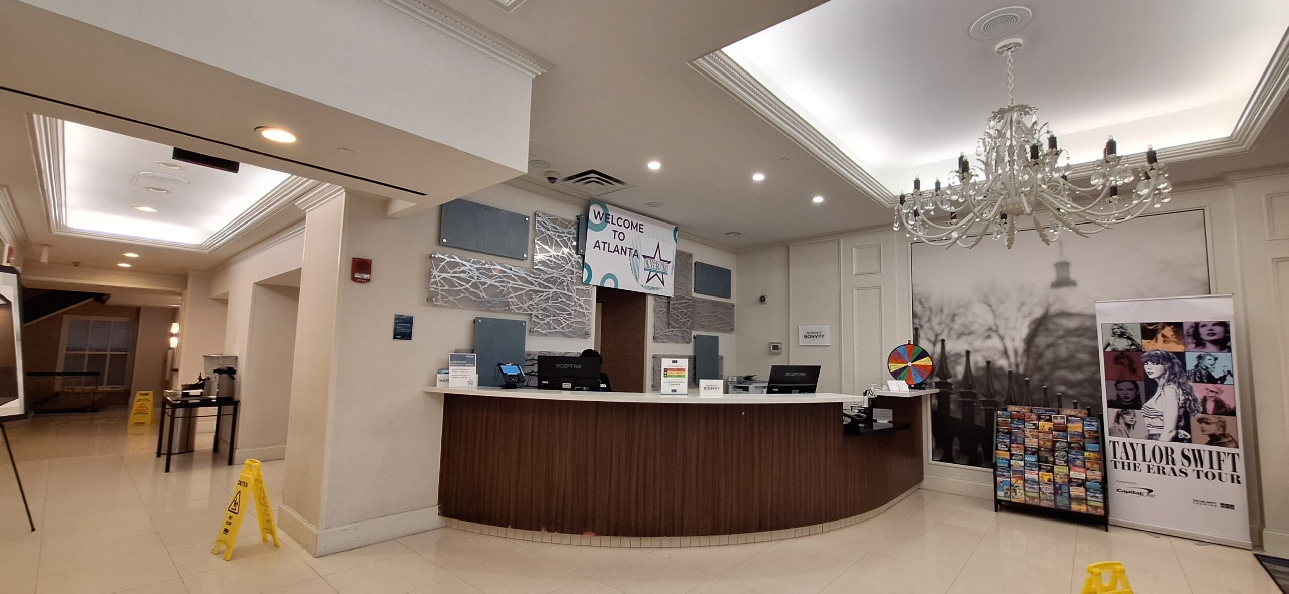 a reception desk in a hotel