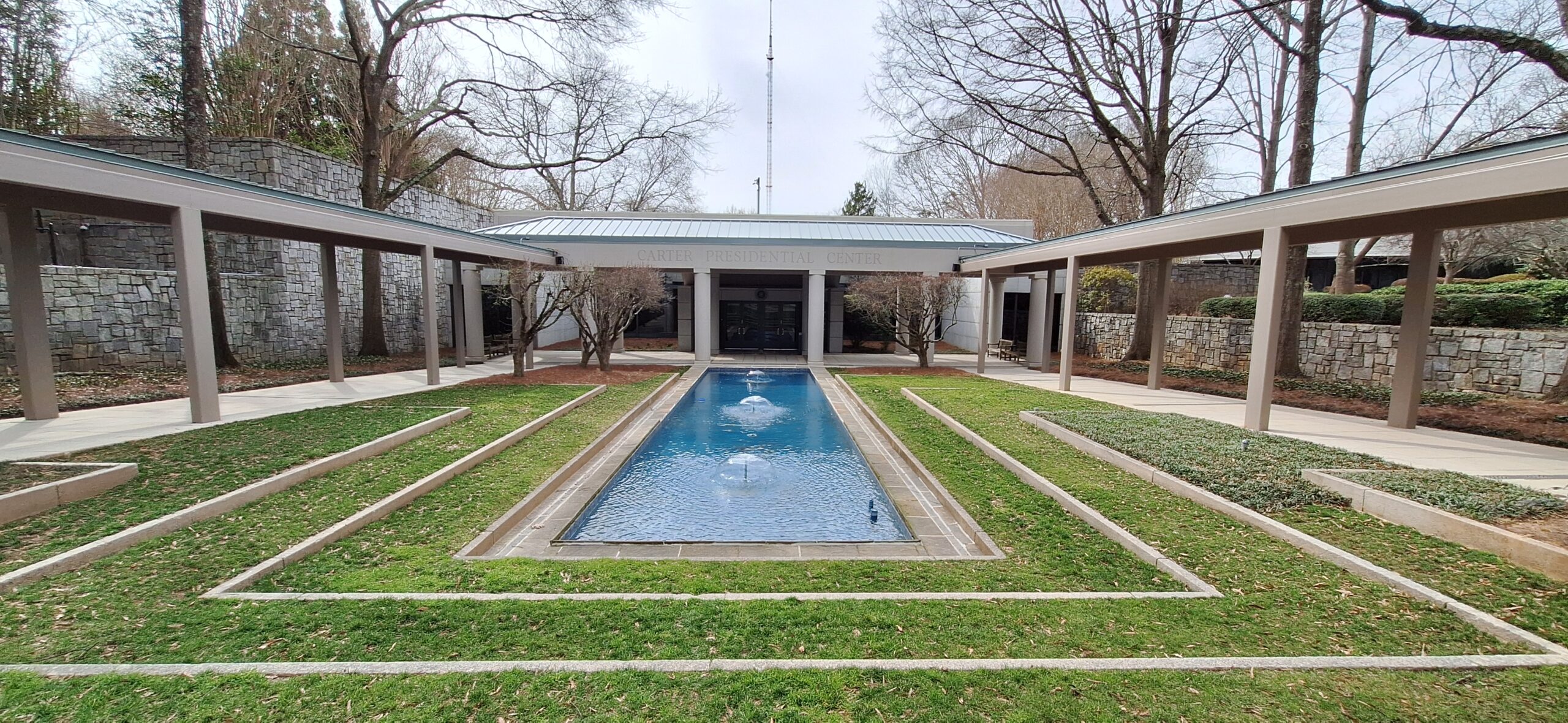 a pool in a courtyard