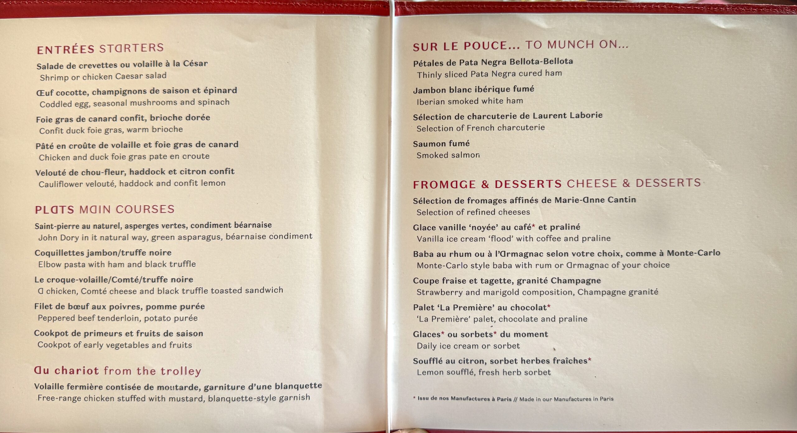 a menu with text on it