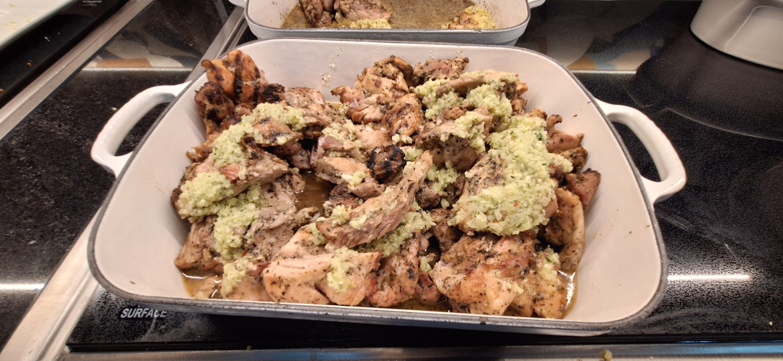 a tray of food on a stove