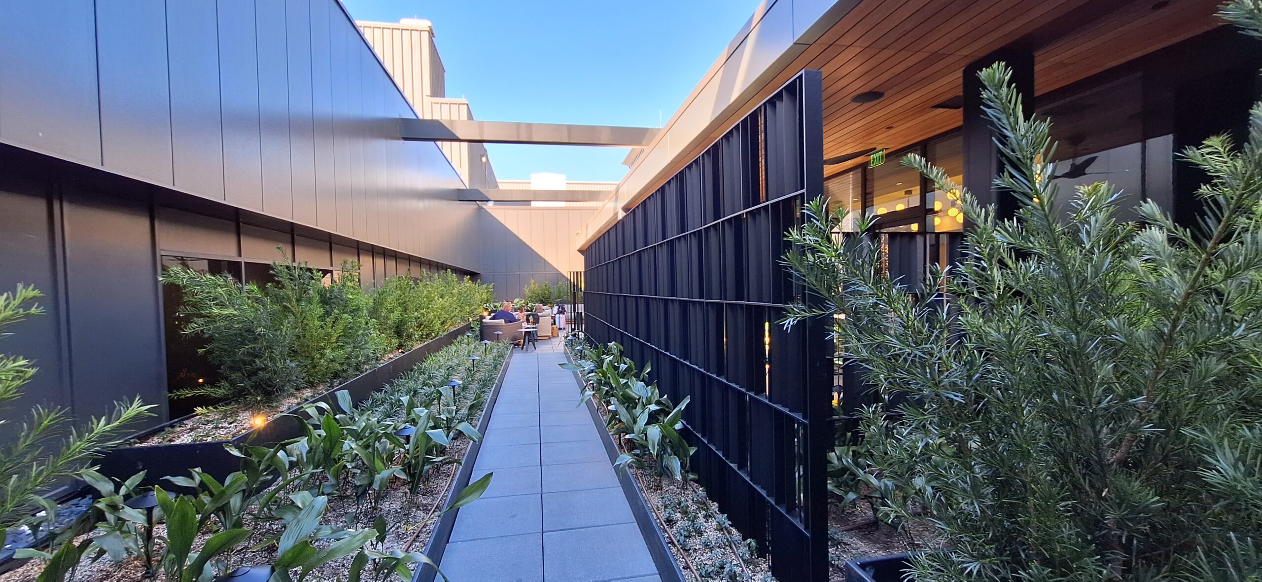 a walkway between two buildings