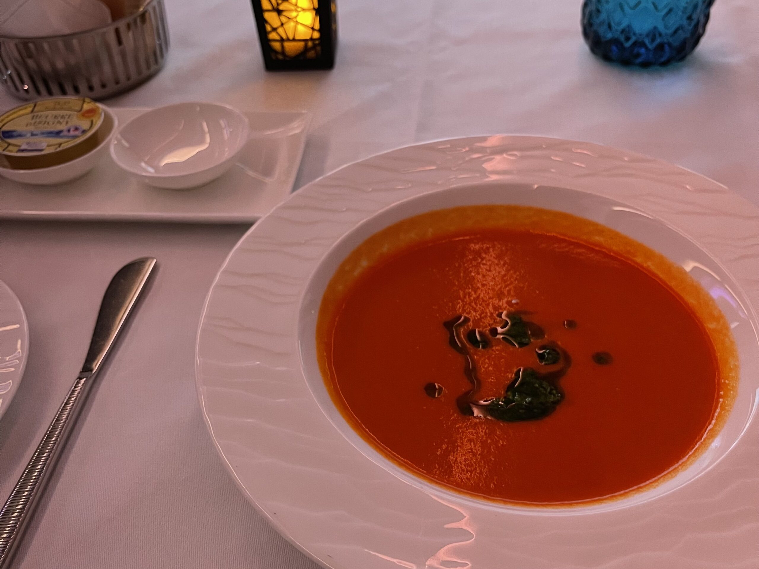 a bowl of soup on a table