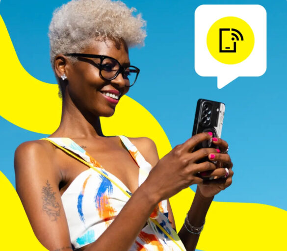 a woman holding a phone