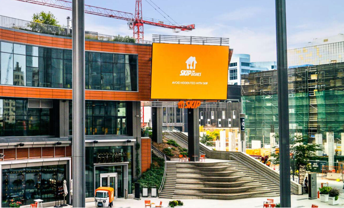 a large billboard above a building