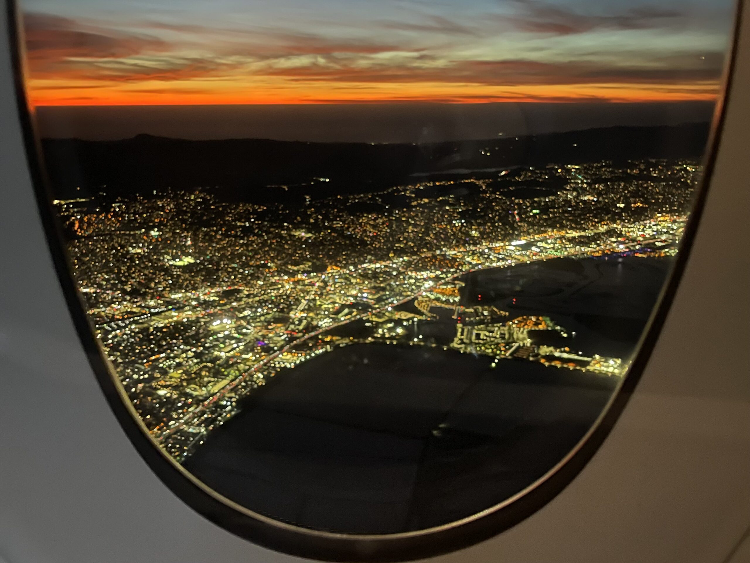 a view of a city from an airplane window