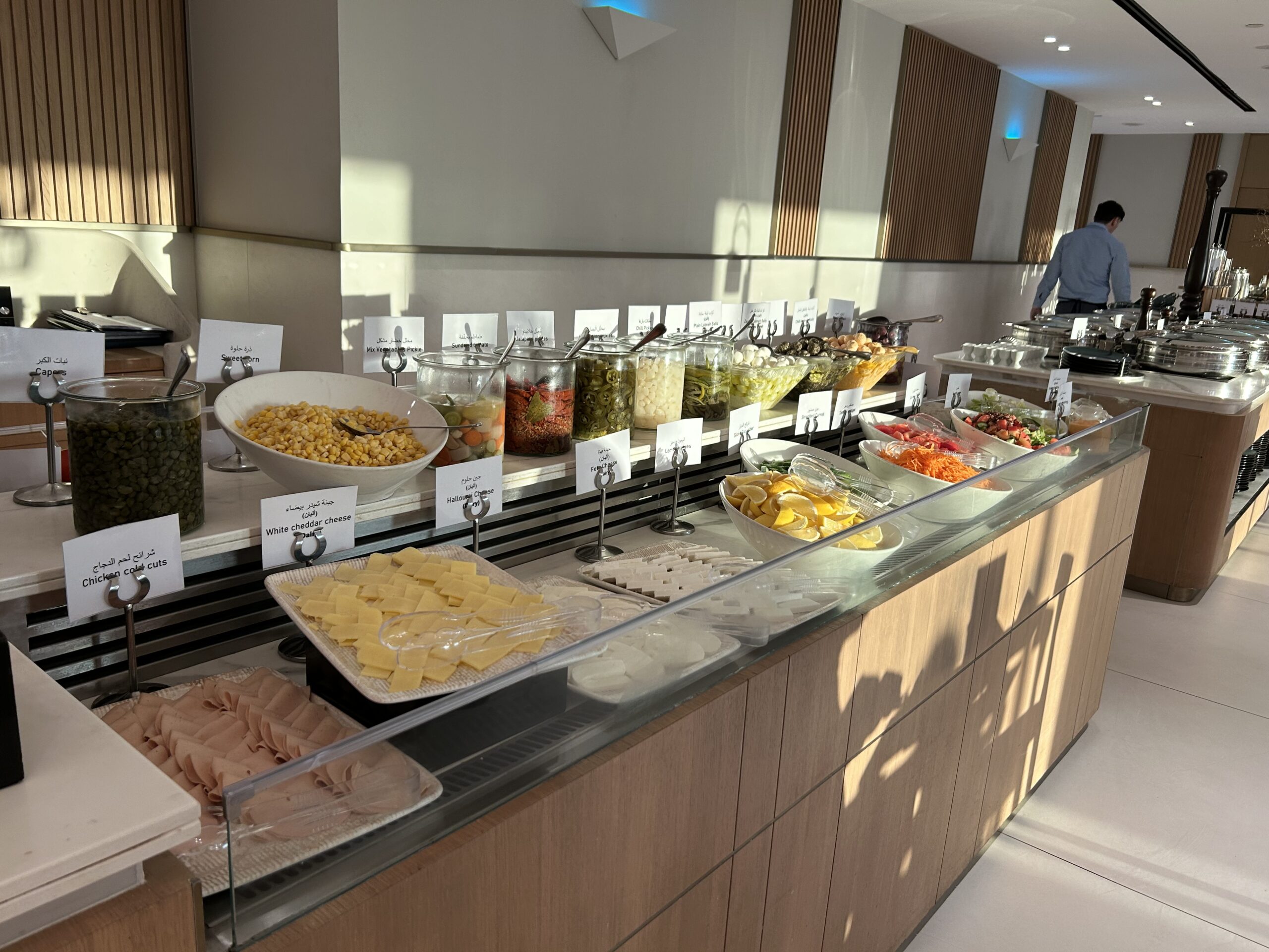 a buffet with food on it