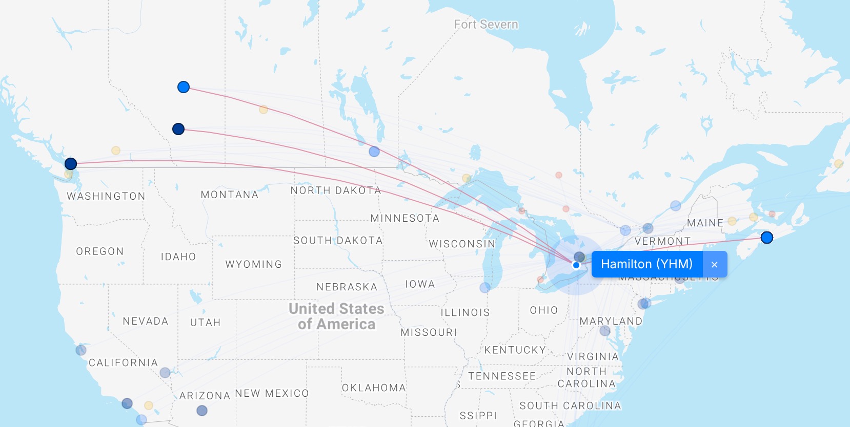 New Porter Routes a map of the united states