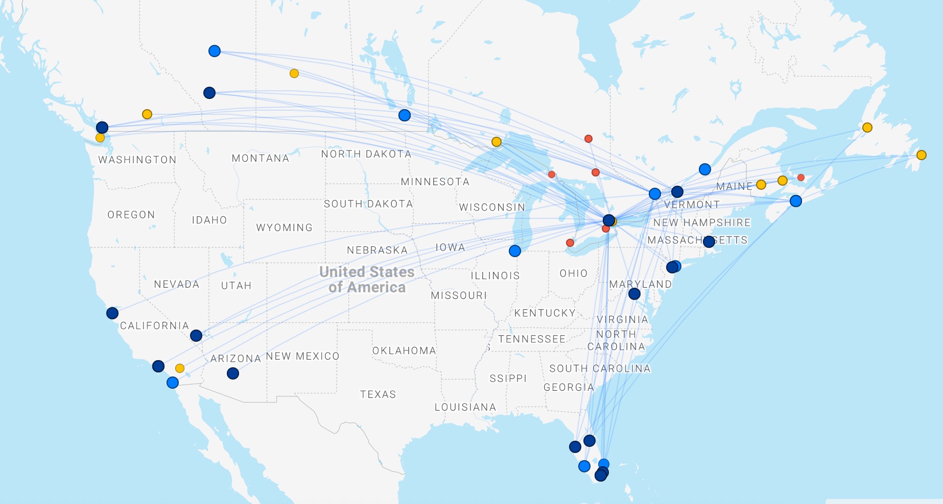 New Porter Routes a map of the united states