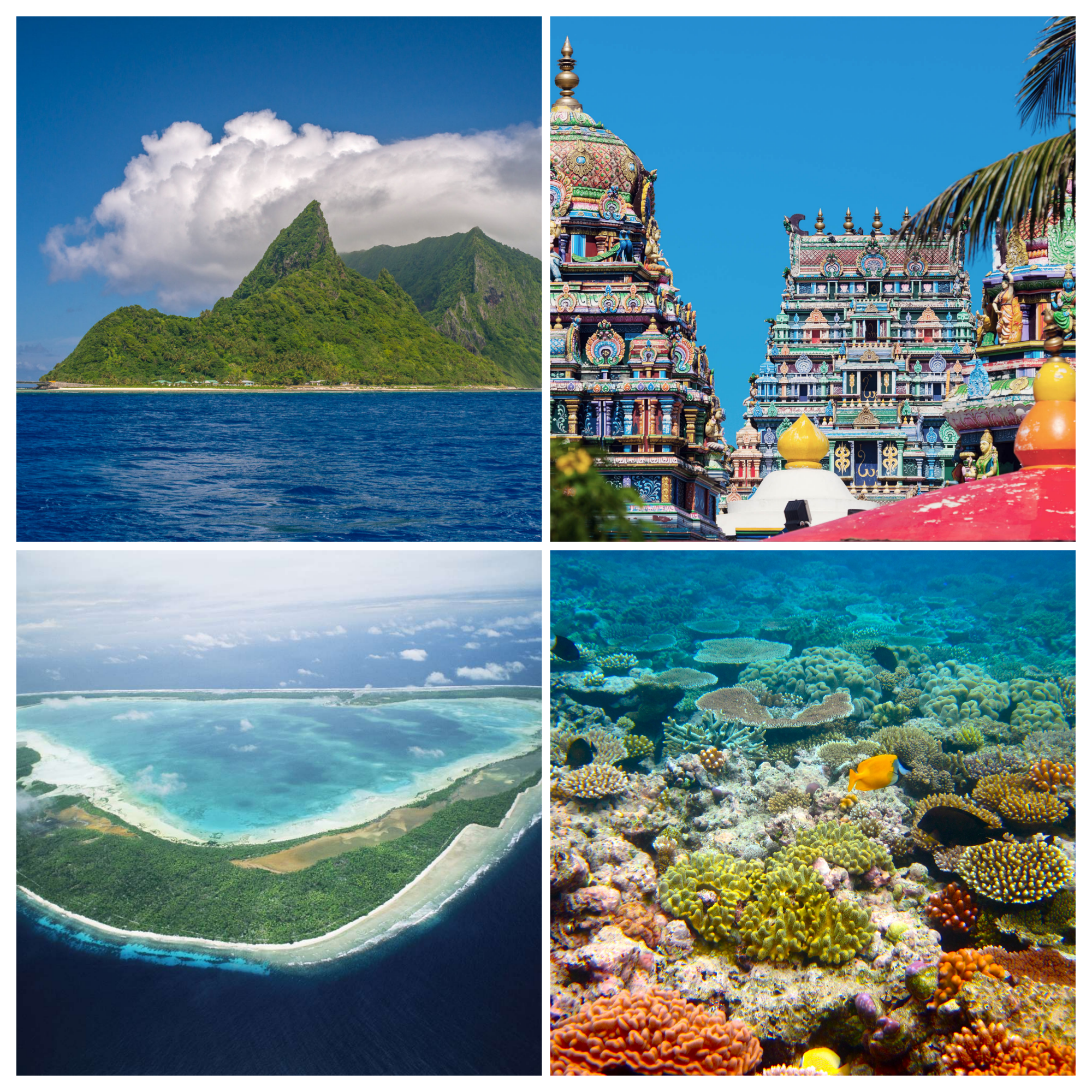 a collage of different images of a tropical island