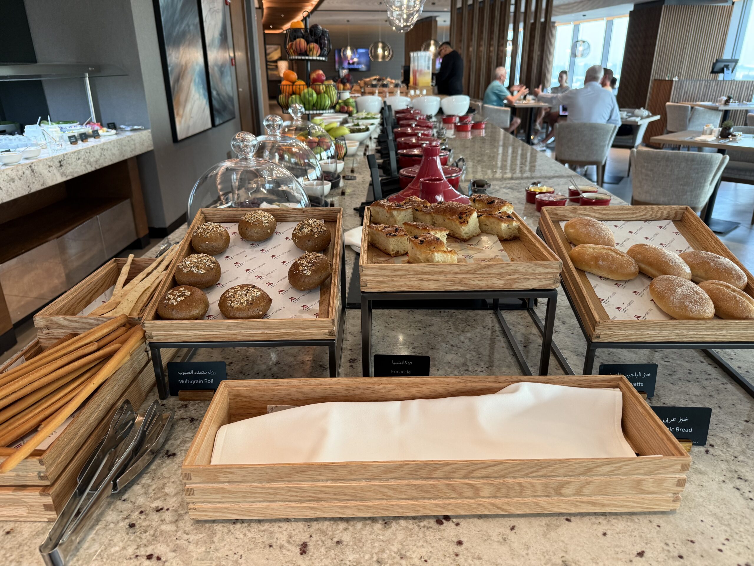 a buffet table with food on it