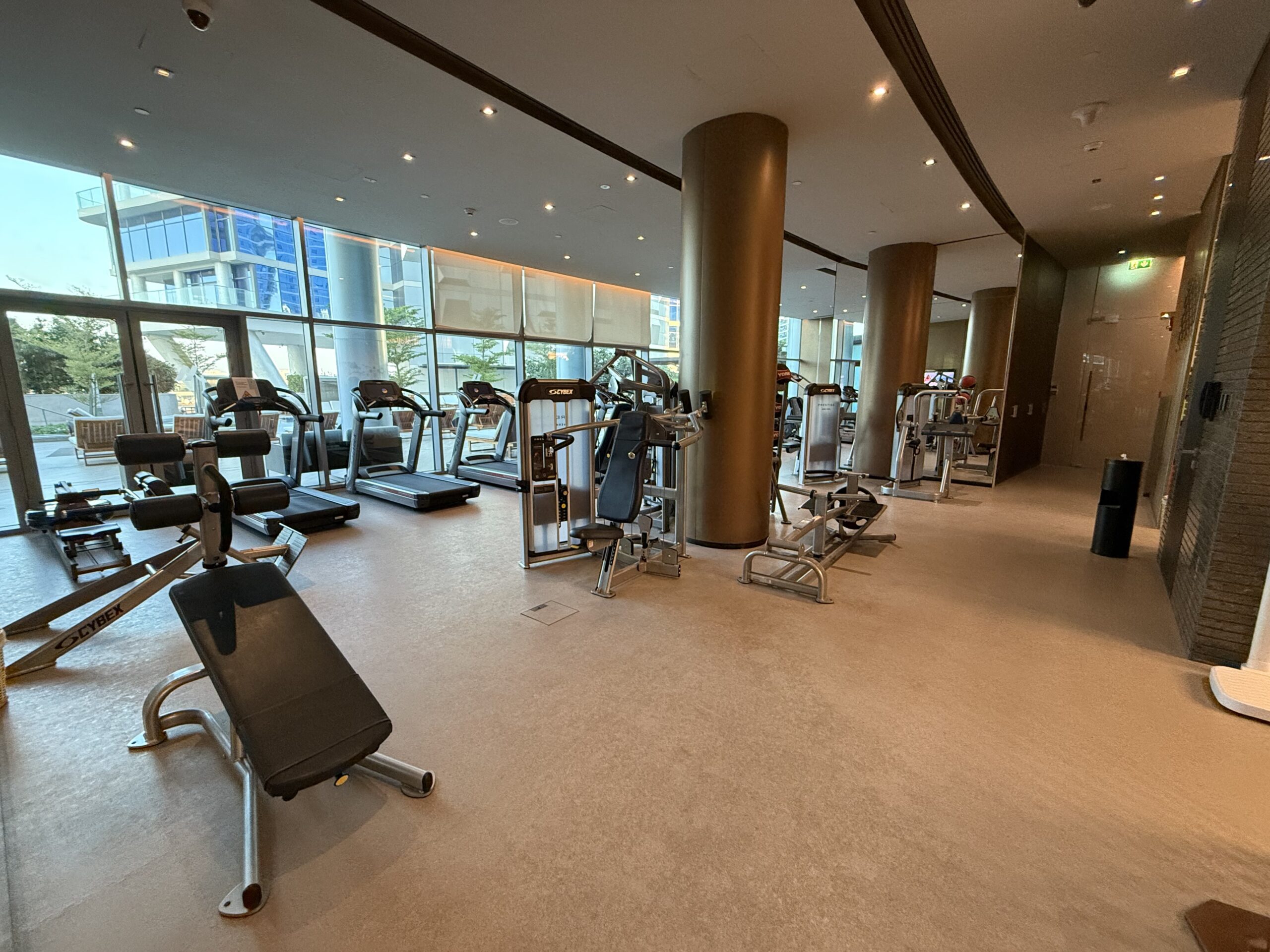 a large room with exercise equipment