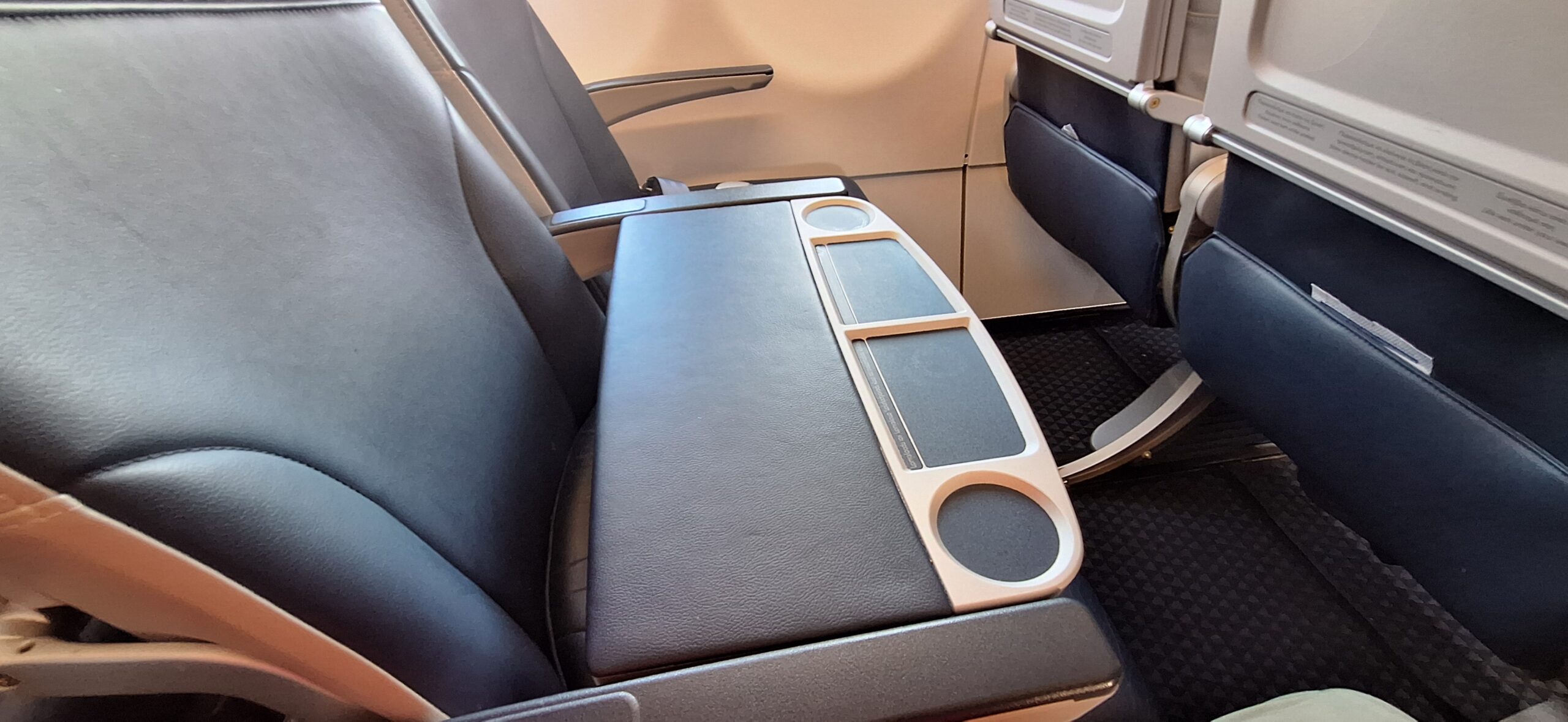 a desk in an airplane