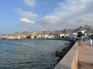 a body of water with buildings and mountains in the background