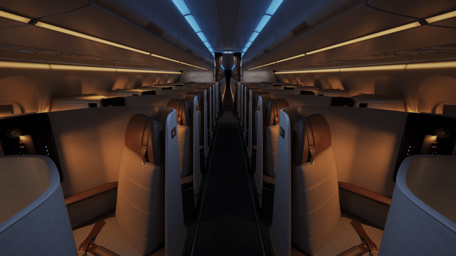 Etihad A321LR a row of seats in a plane