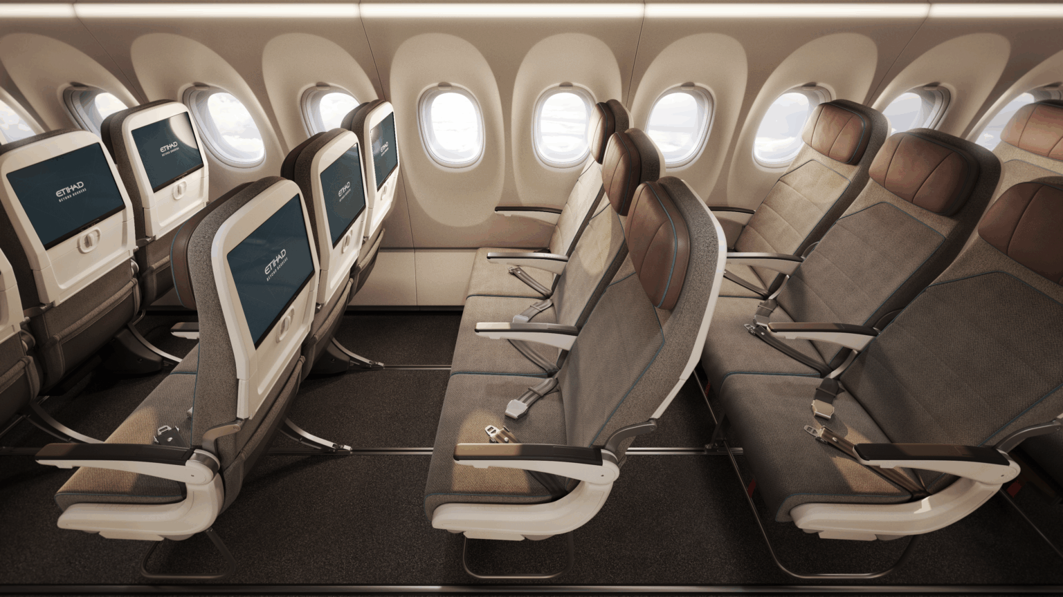 Etihad A321LR a row of seats in an airplane