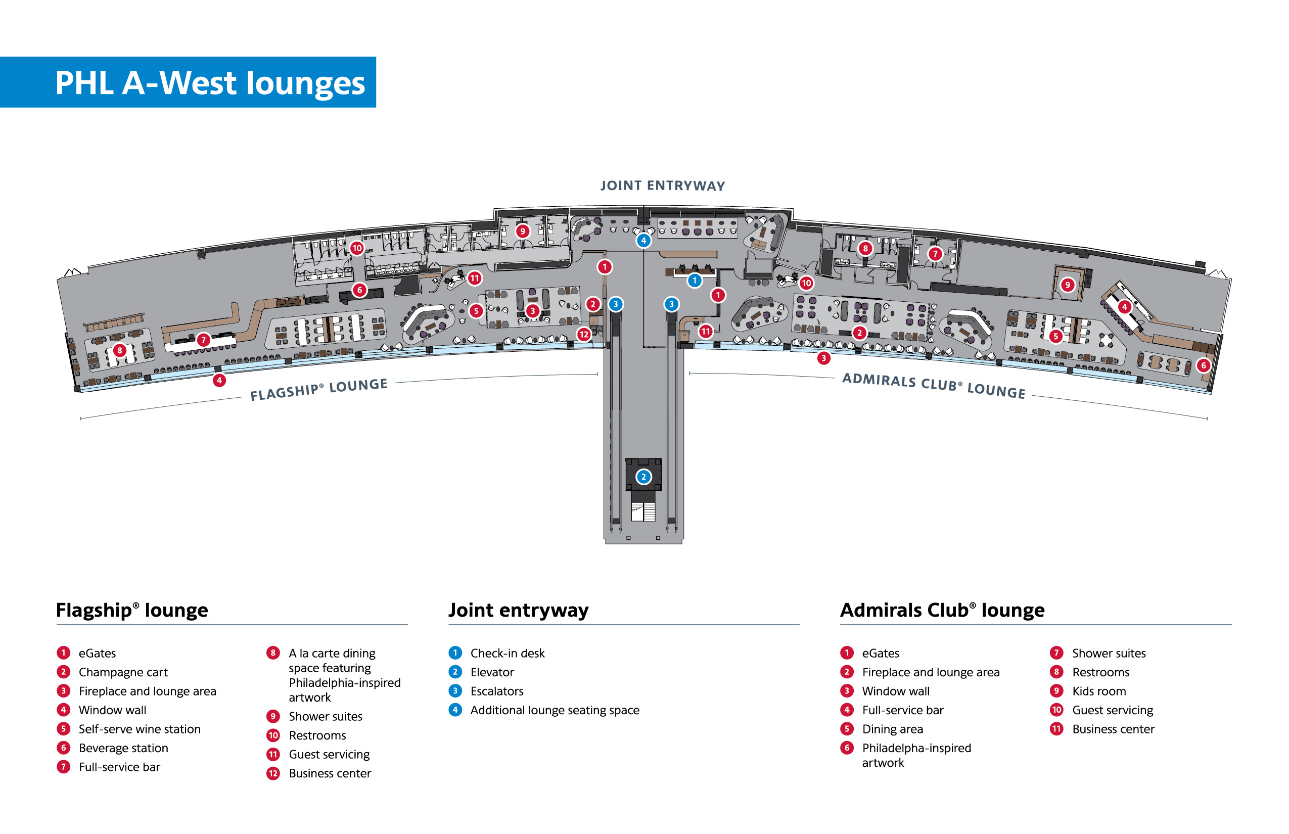 American Flagship Lounge PHL a diagram of an airplane lounge